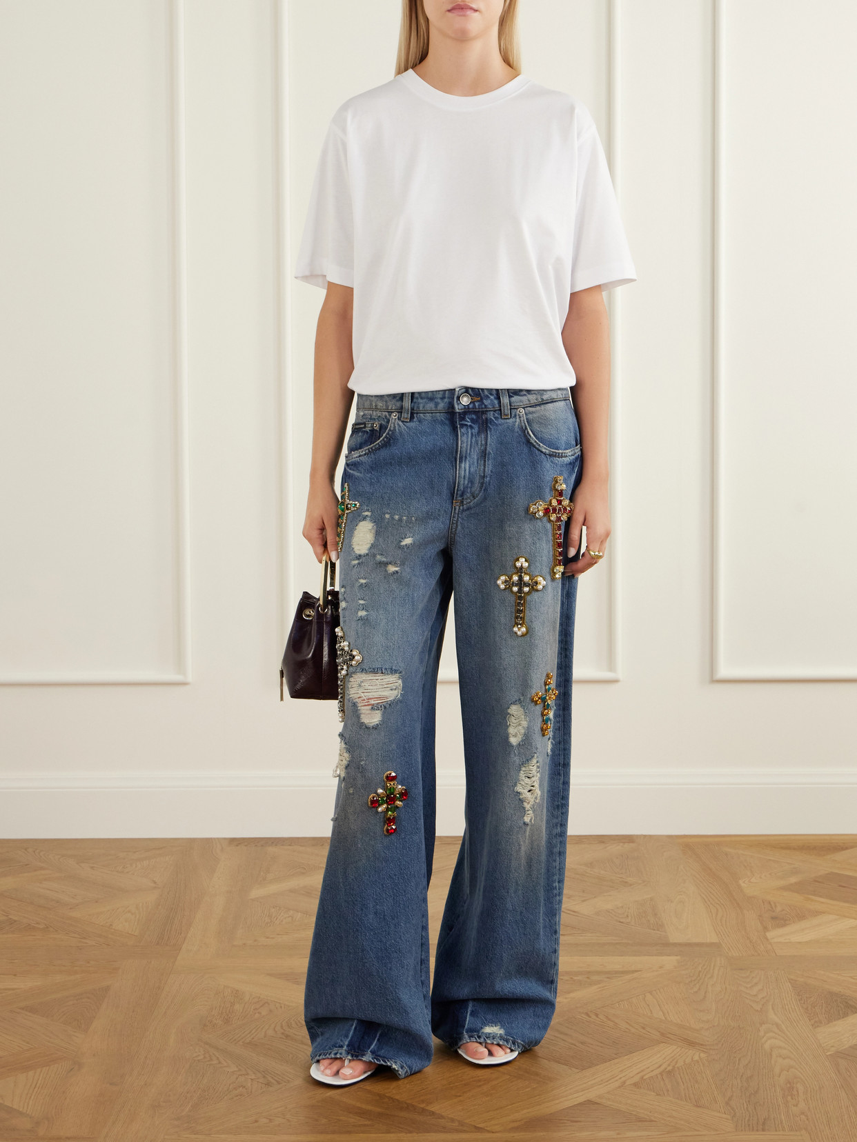 Distressed High-Rise Wide- Leg