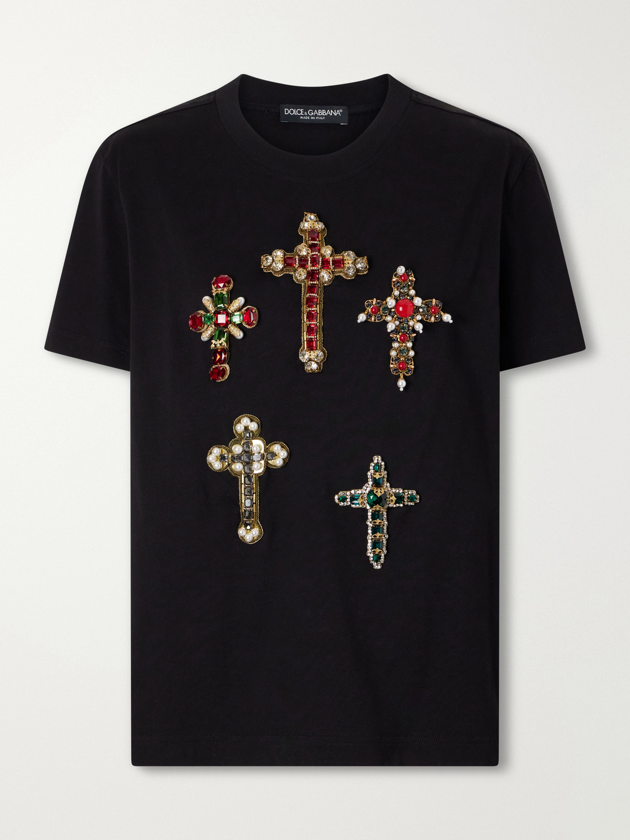 Dolce & Gabbana Embellished Cotton-jersey T-shirt In Black