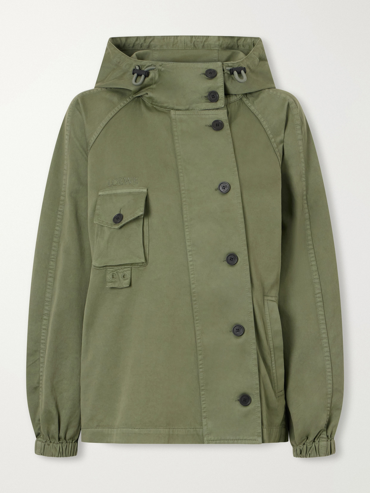 Loewe Logo-embroidered Cotton-canvas Hooded Parka In Green
