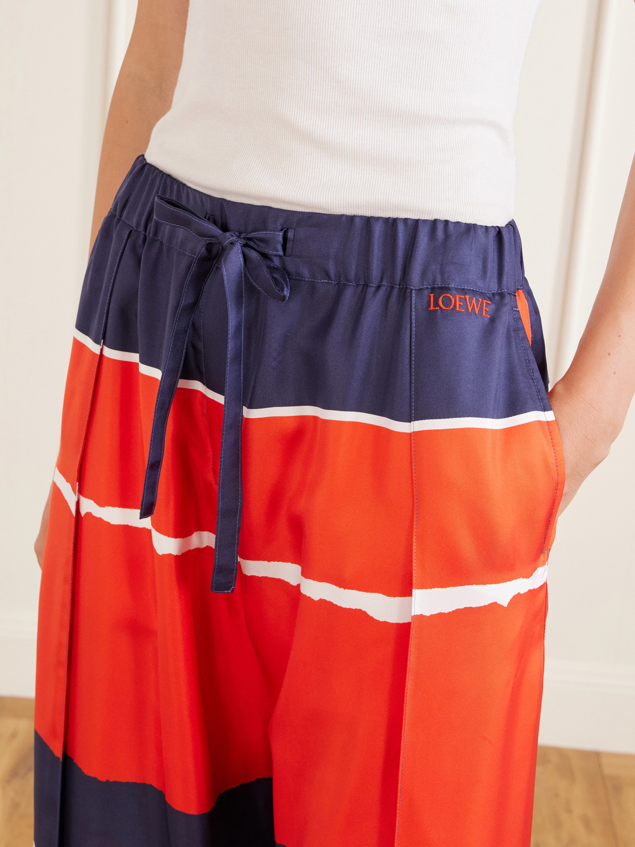 Loewe Printed Silk Twill Wide-leg Pants In Multi