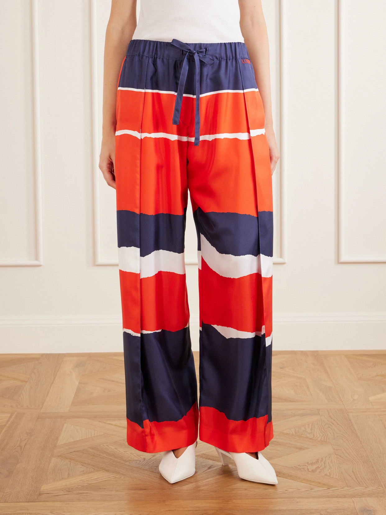 Loewe Printed Silk Twill Wide-leg Pants In Multi