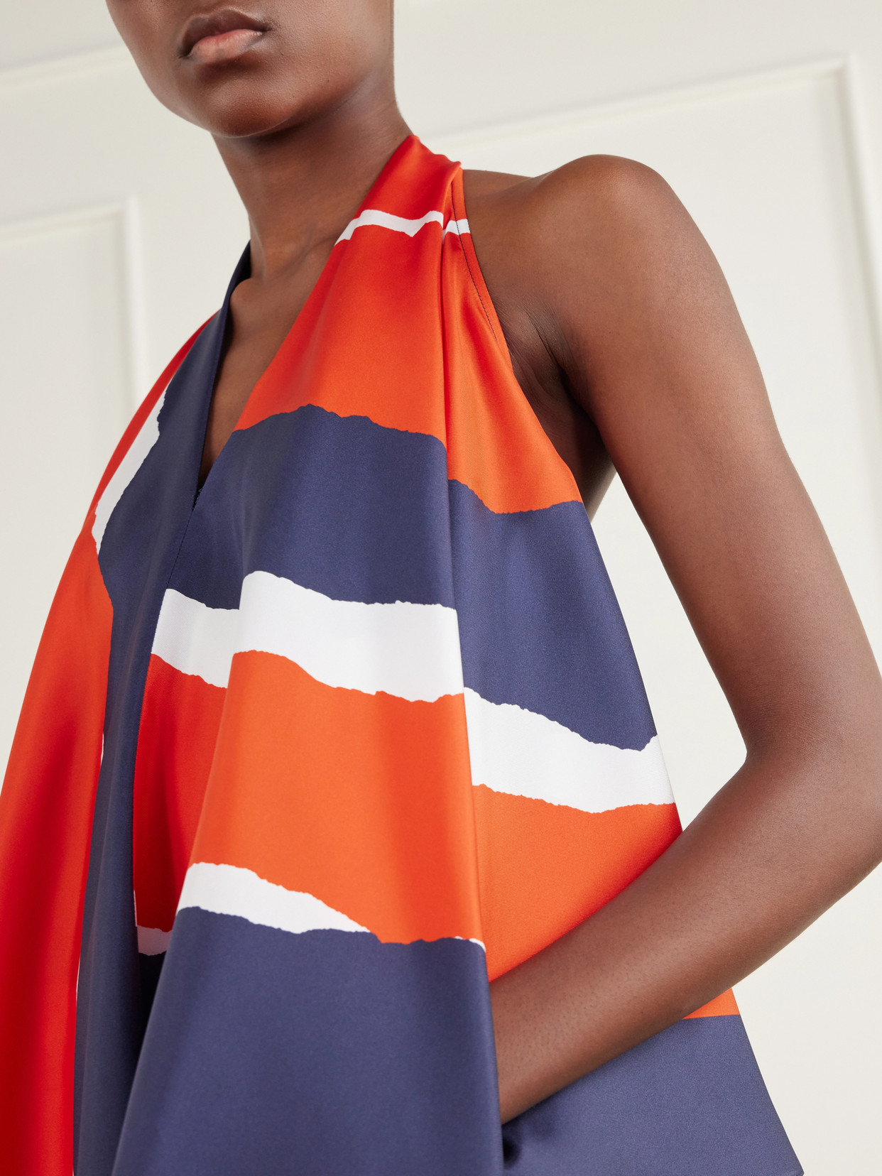 Asymmetric Printed Silk-Twill Blouse