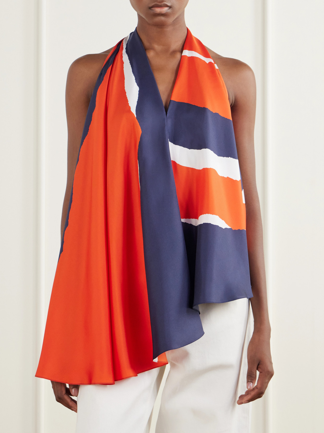Asymmetric Printed Silk-Twill Blouse