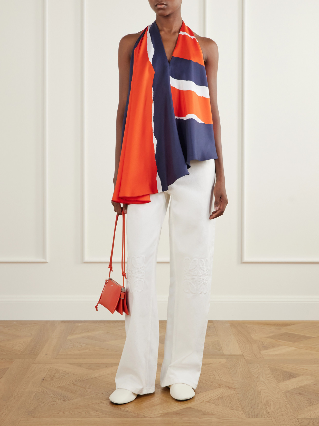 Asymmetric Printed Silk-Twill Blouse
