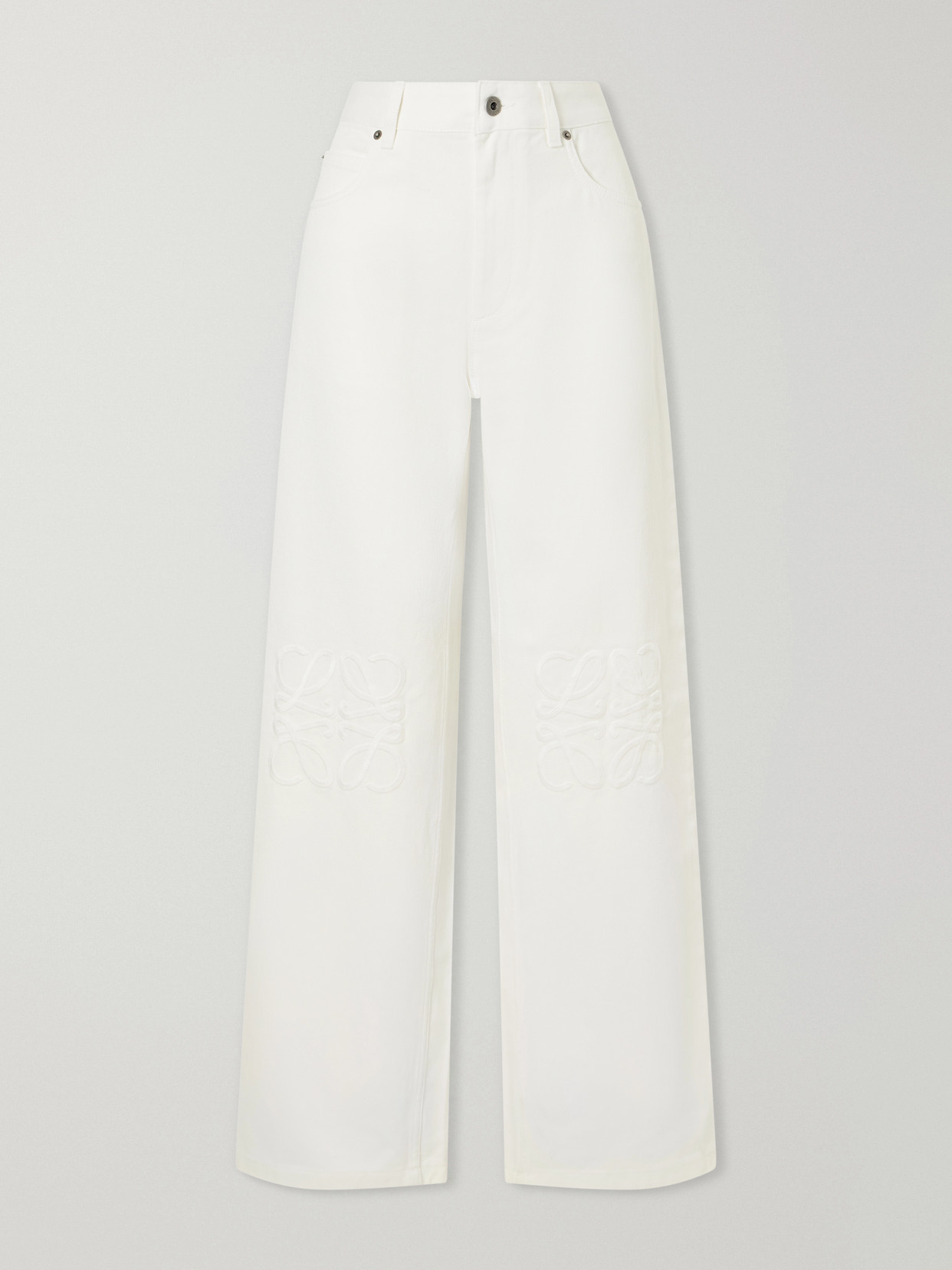 Loewe Anagram-embroidered Mid-rise Wide-leg Jeans In White