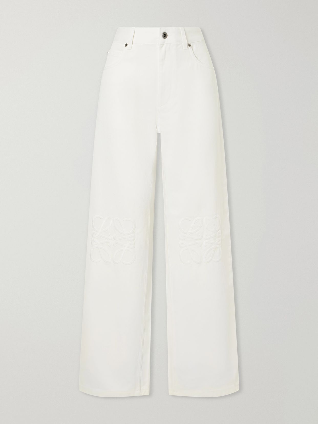 Anagram-embroidered mid-rise wide-leg jeans