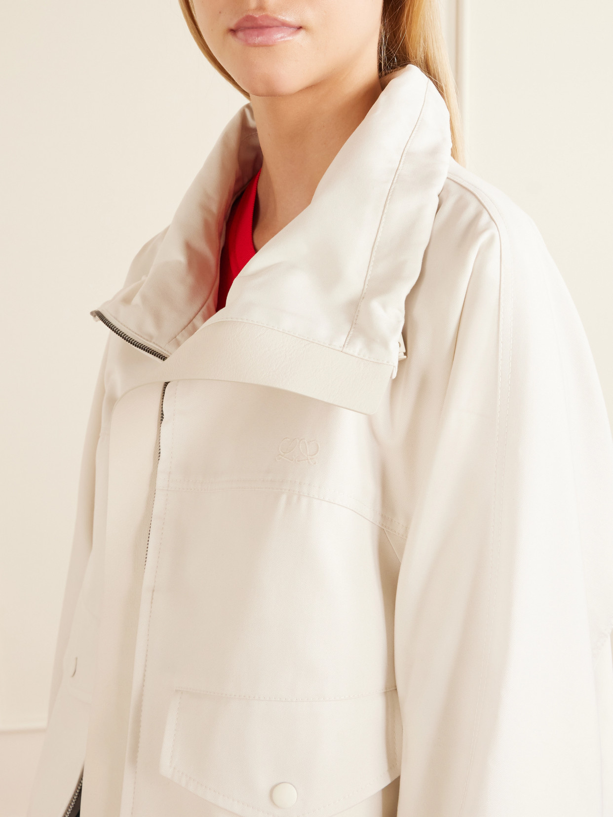 Anagram-Embroidered Cropped Cotton And Silk-Blend Gabardine Jacket