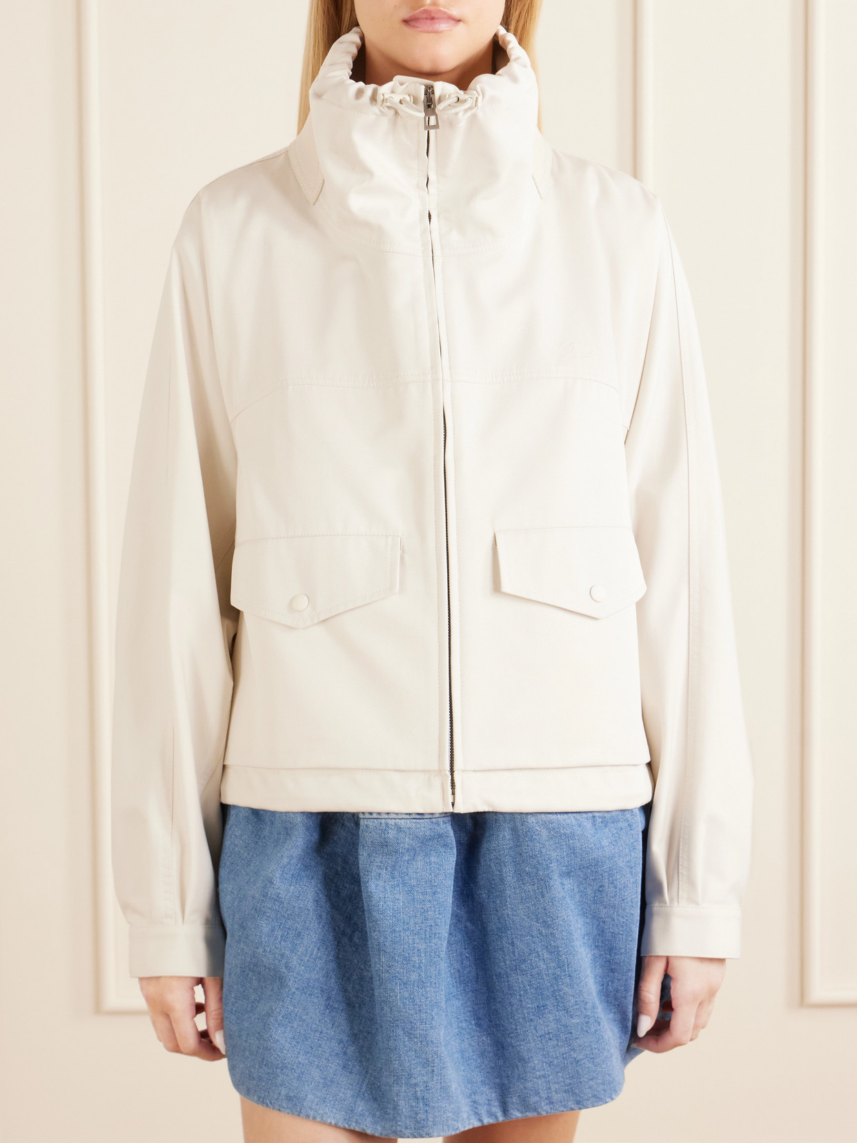 Anagram-Embroidered Cropped Cotton And Silk-Blend Gabardine Jacket