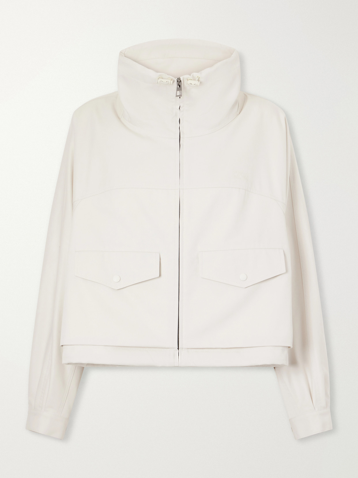 LOEWE - Leather-trimmed Anagram-embroidered Cropped Cotton And Silk-blend Gabardine Jacket - Neutrals