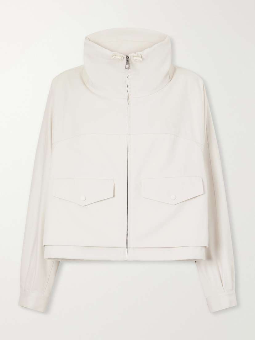 Loewe Leather-trimmed Anagram-embroidered Cropped Cotton And Silk-blend Gabardine Jacket | Thumbnail 6 Loewe Leather-trimmed Anagram-embroidered Cropped Cotton And Silk-blend Gabardine Jacket | Thumbnail 6