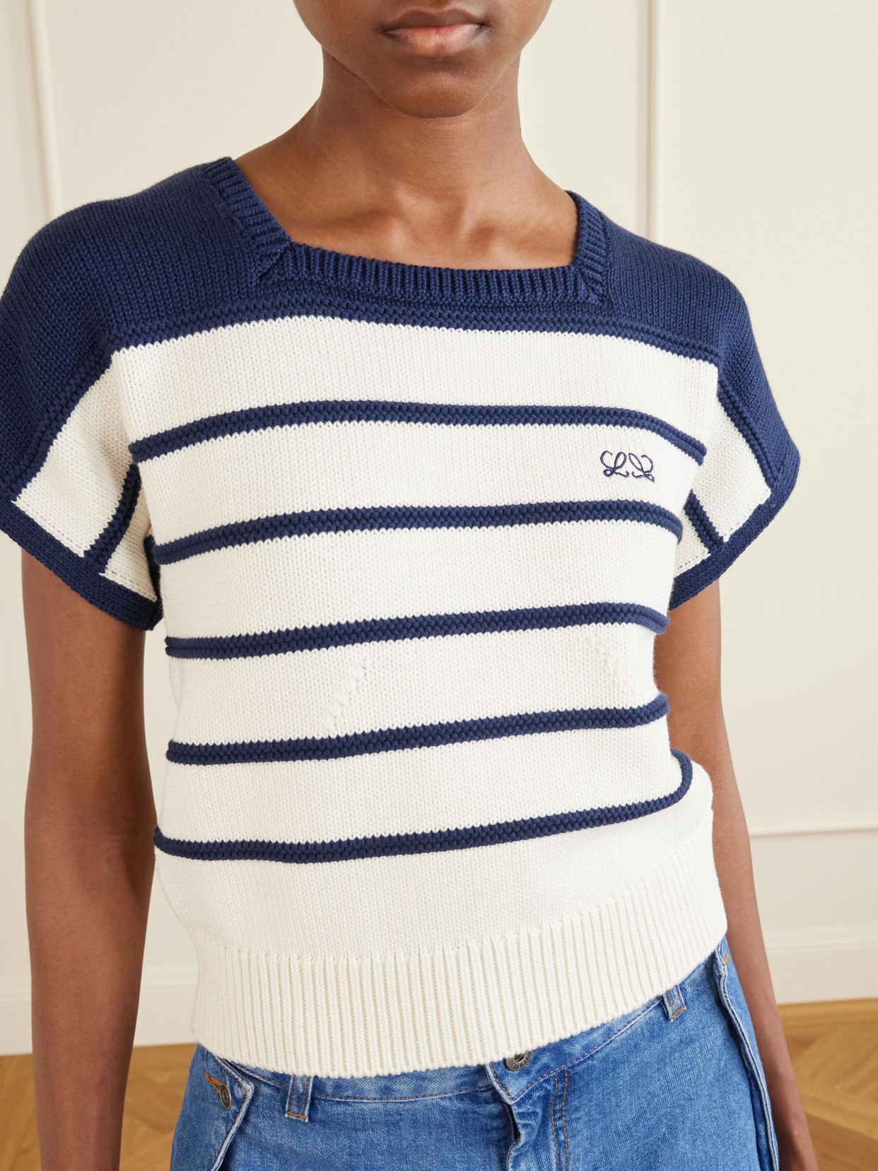 Anagram-Embroidered Striped Cotton And Wool-Blend Sweater