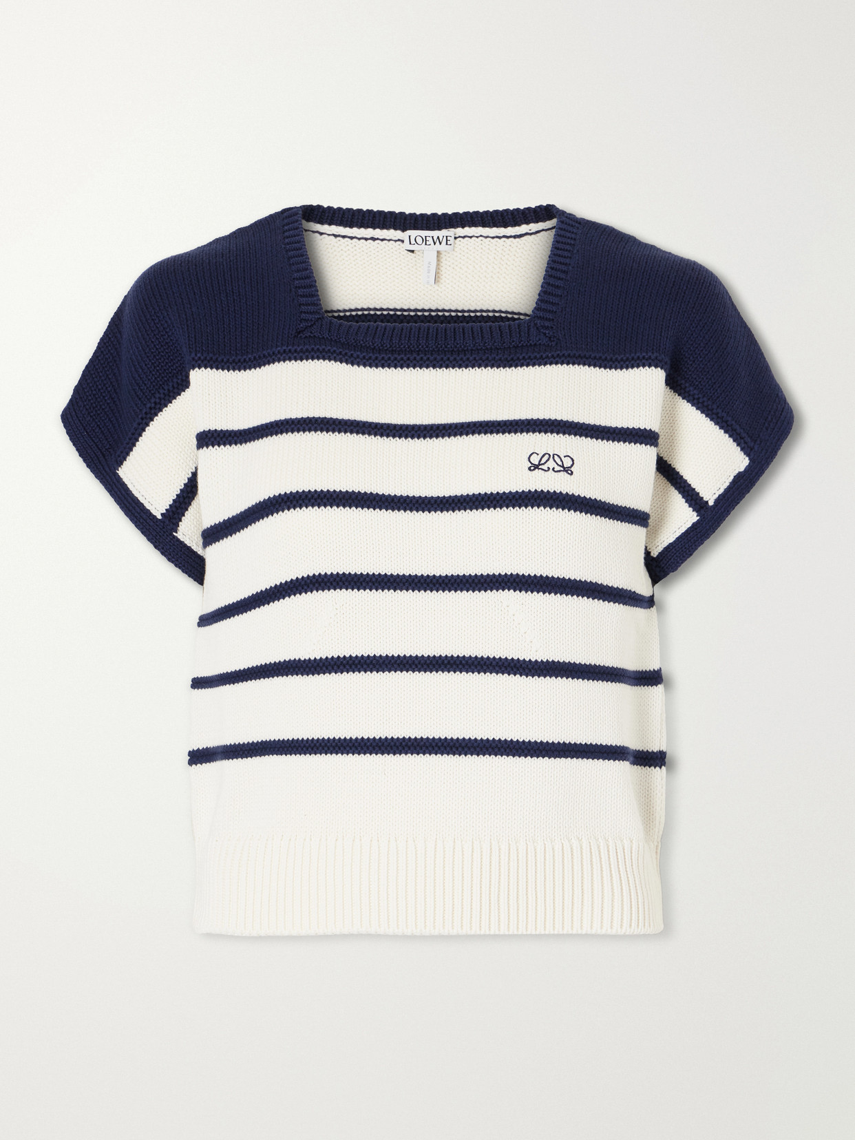Loewe Anagram-embroidered Striped Cotton And Wool-blend Sweater In White