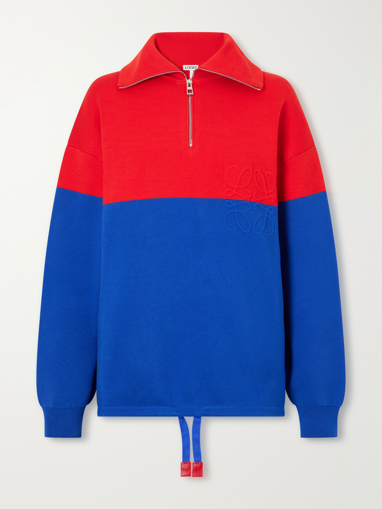 Loewe Anagram-embossed Two-tone Cotton-blend Jersey Half-zip Sweatshirt In Blue