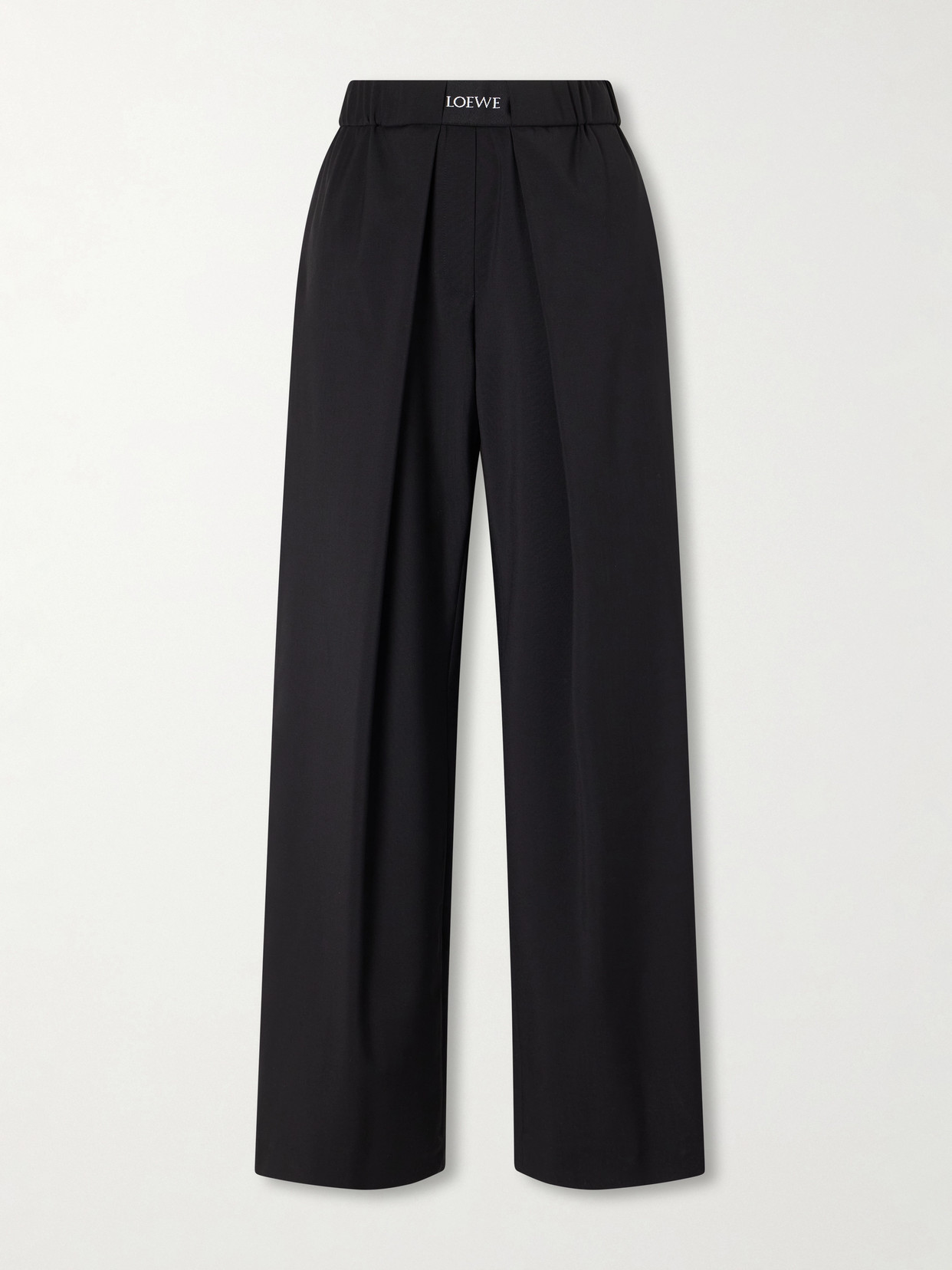 Loewe Pleated Wool Mid-rise Straight-leg Pants In Black