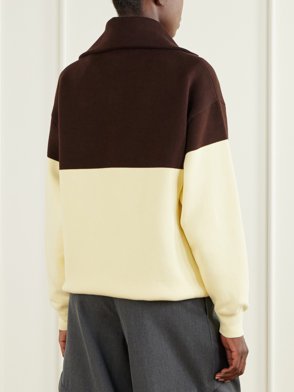 Anagram-Embossed Two-Tone Cotton-Blend Jersey Half-Zip Sweatshirt