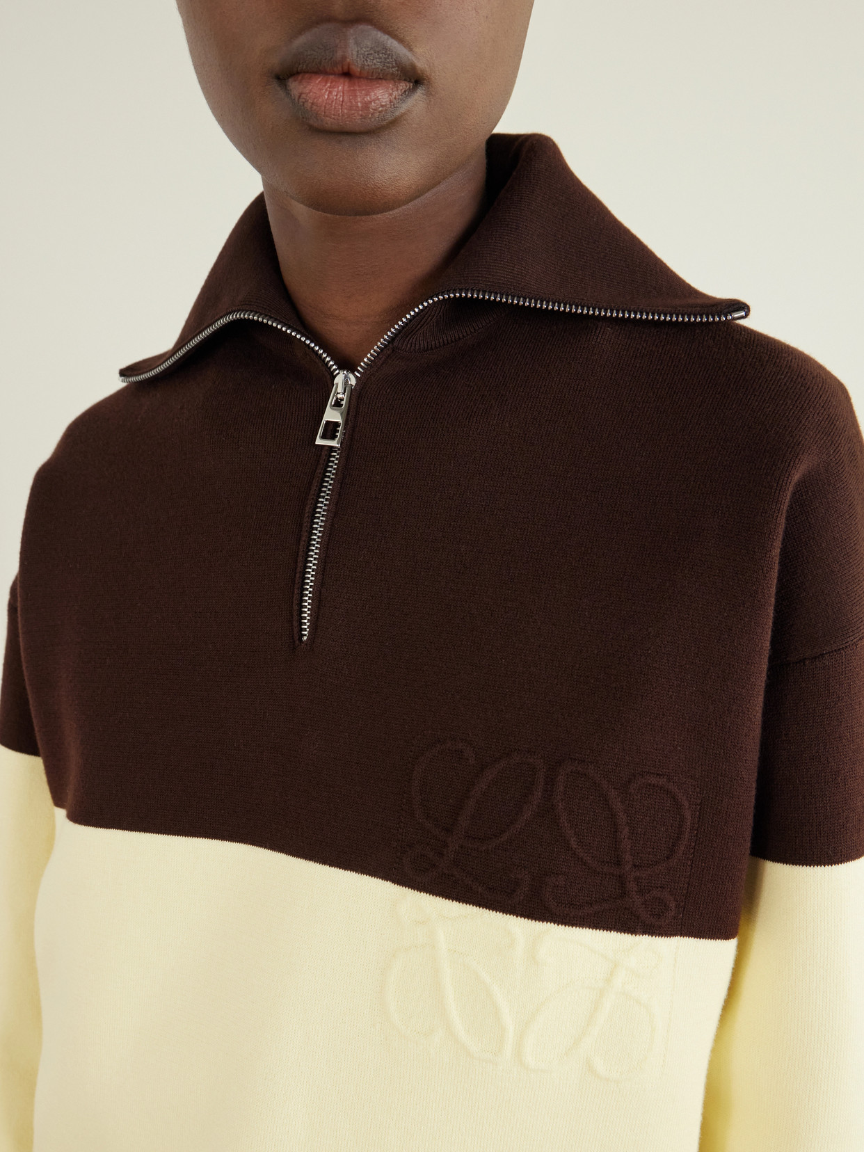 Anagram-Embossed Two-Tone Cotton-Blend Jersey Half-Zip Sweatshirt