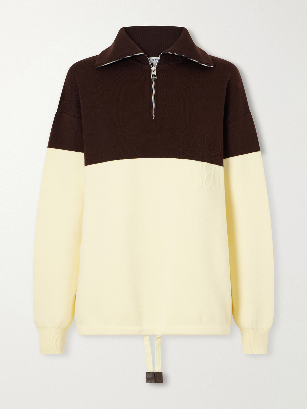 Loewe Anagram-embossed Two-tone Cotton-blend Jersey Half-zip Sweatshirt In Neutrals