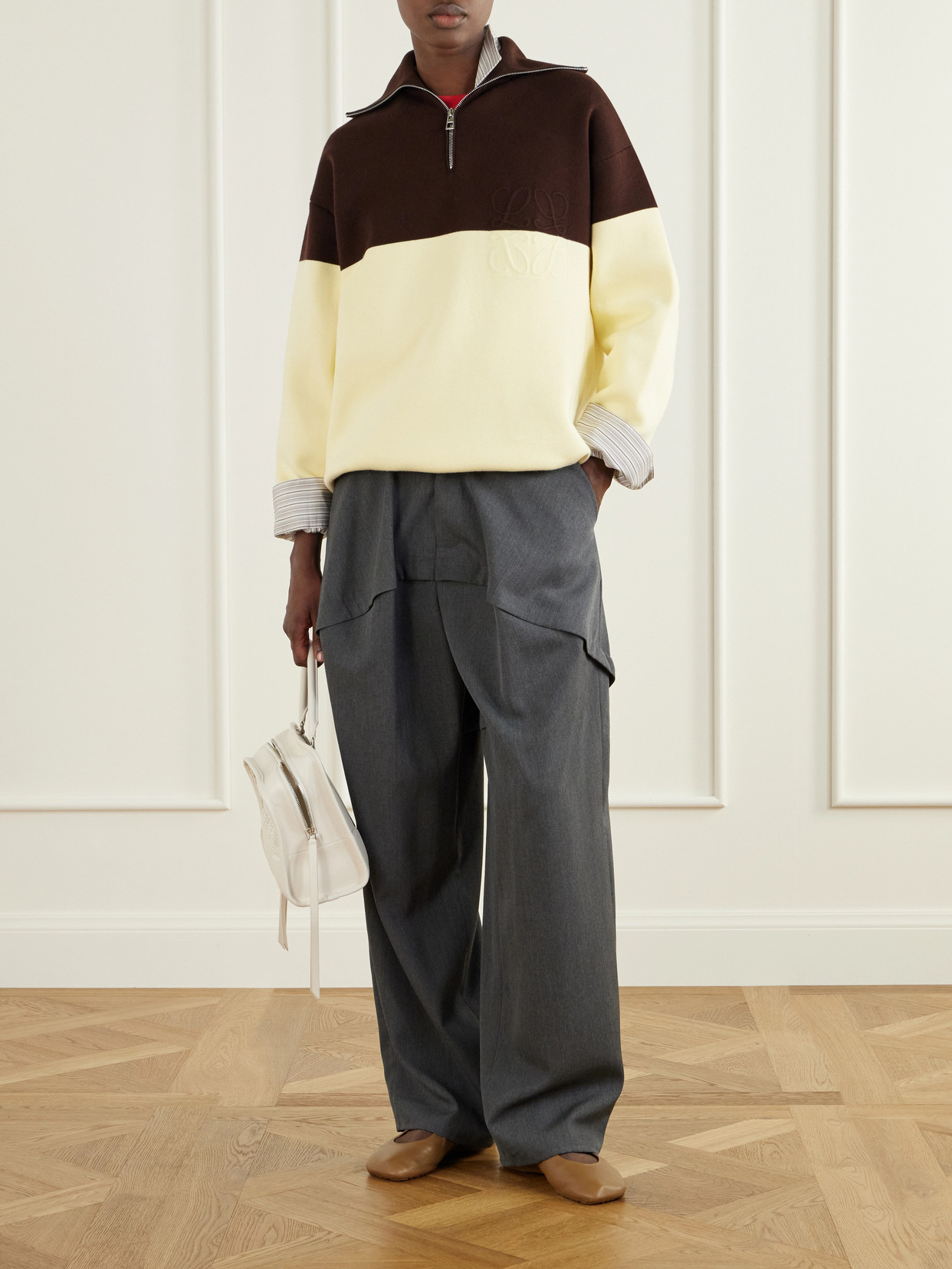 Anagram-Embossed Two-Tone Cotton-Blend Jersey Half-Zip Sweatshirt