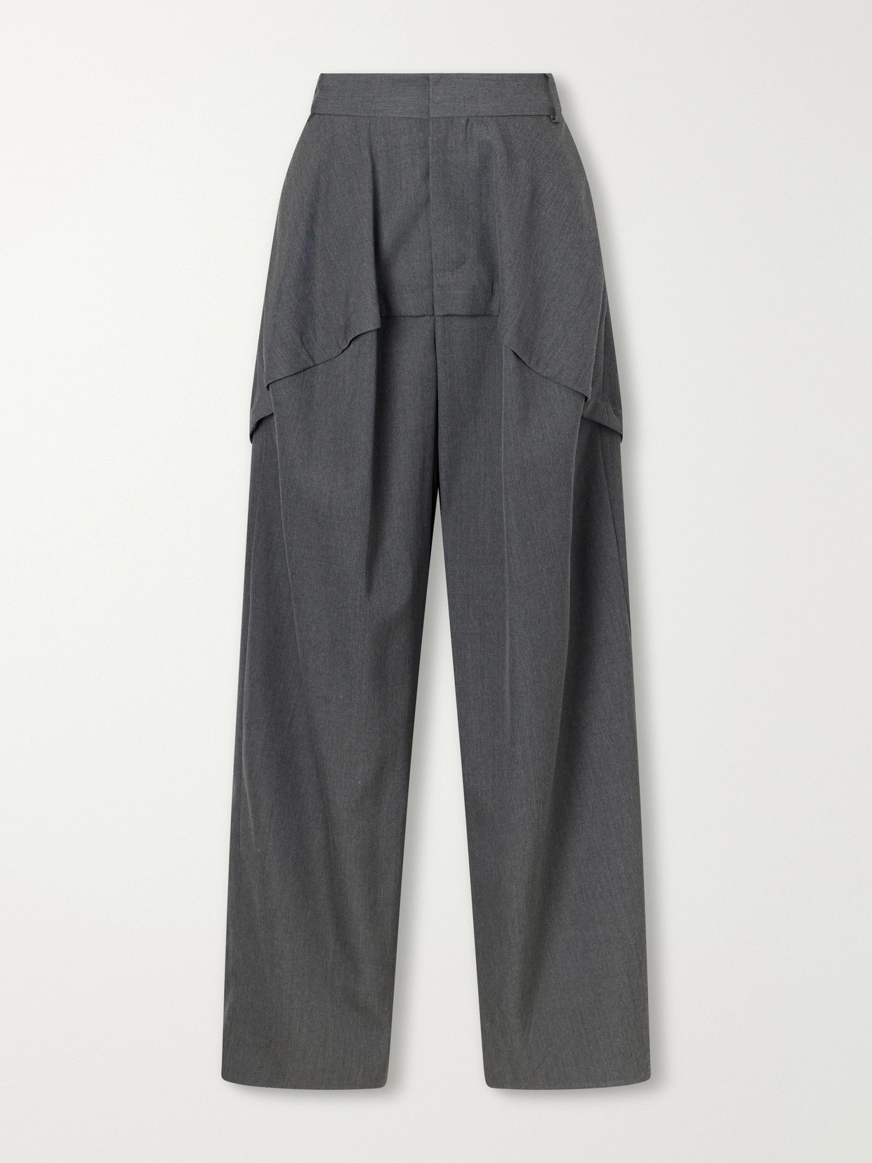 Loewe Logo-embroidered Tiered Wool Mid-rise Wide-leg Pants In Gray
