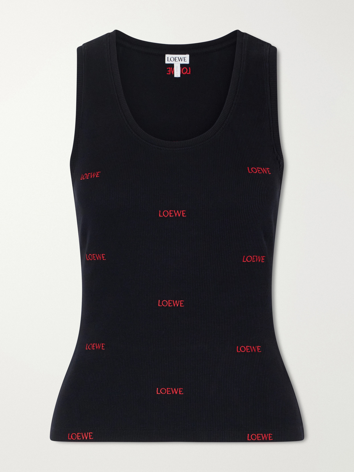 Loewe Logo-embroidered Ribbed Stretch-cotton Jersey Tank In Black