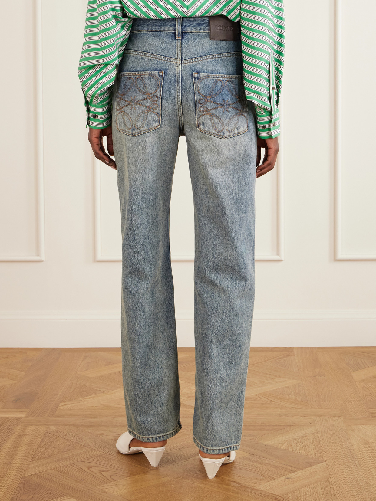 Anagram-Embroidered Mid-Rise Wide- Leg