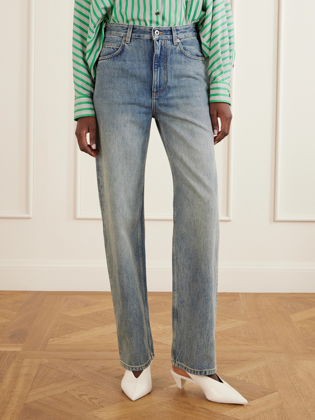 Anagram-Embroidered Mid-Rise Wide- Leg