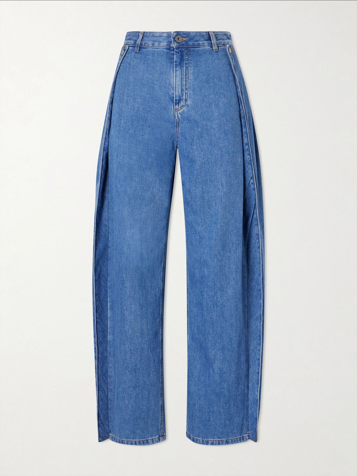 Pleated mid-rise wide-leg jeans