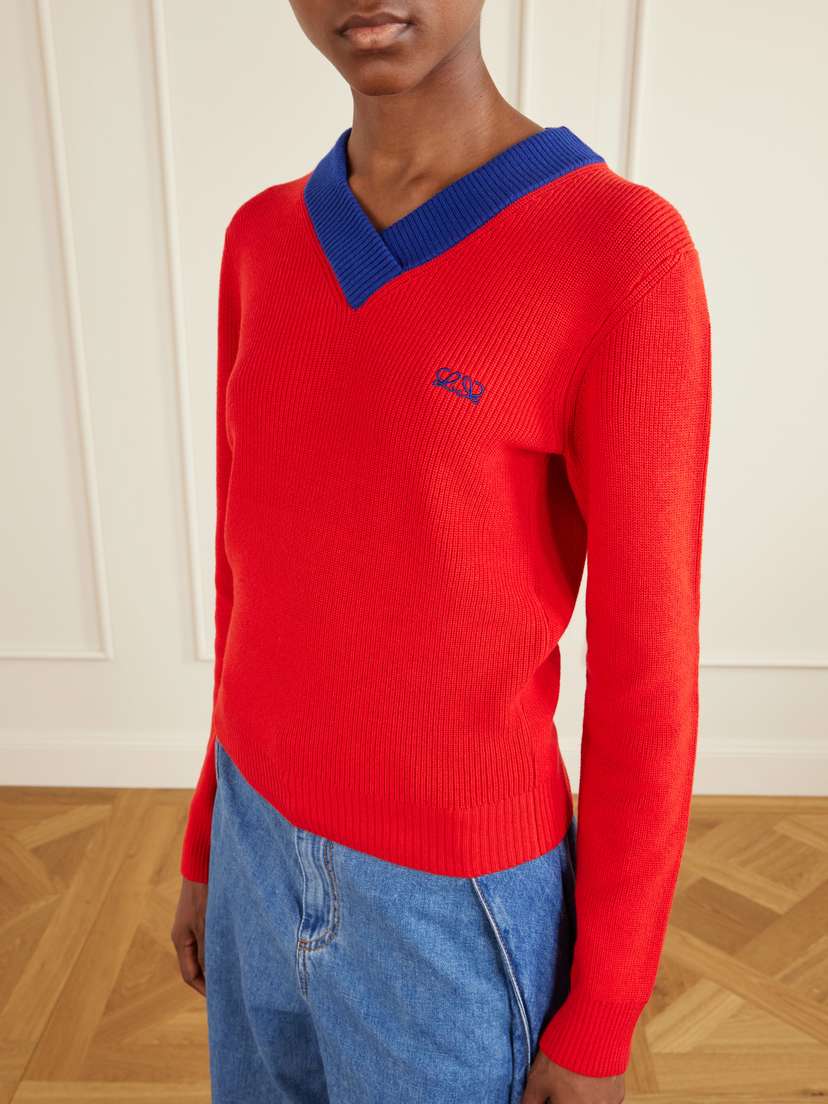 Loewe Anagram-embroidered Ribbed-knit Cotton And Wool-blend Sweater | Thumbnail 4 Loewe Anagram-embroidered Ribbed-knit Cotton And Wool-blend Sweater | Thumbnail 4
