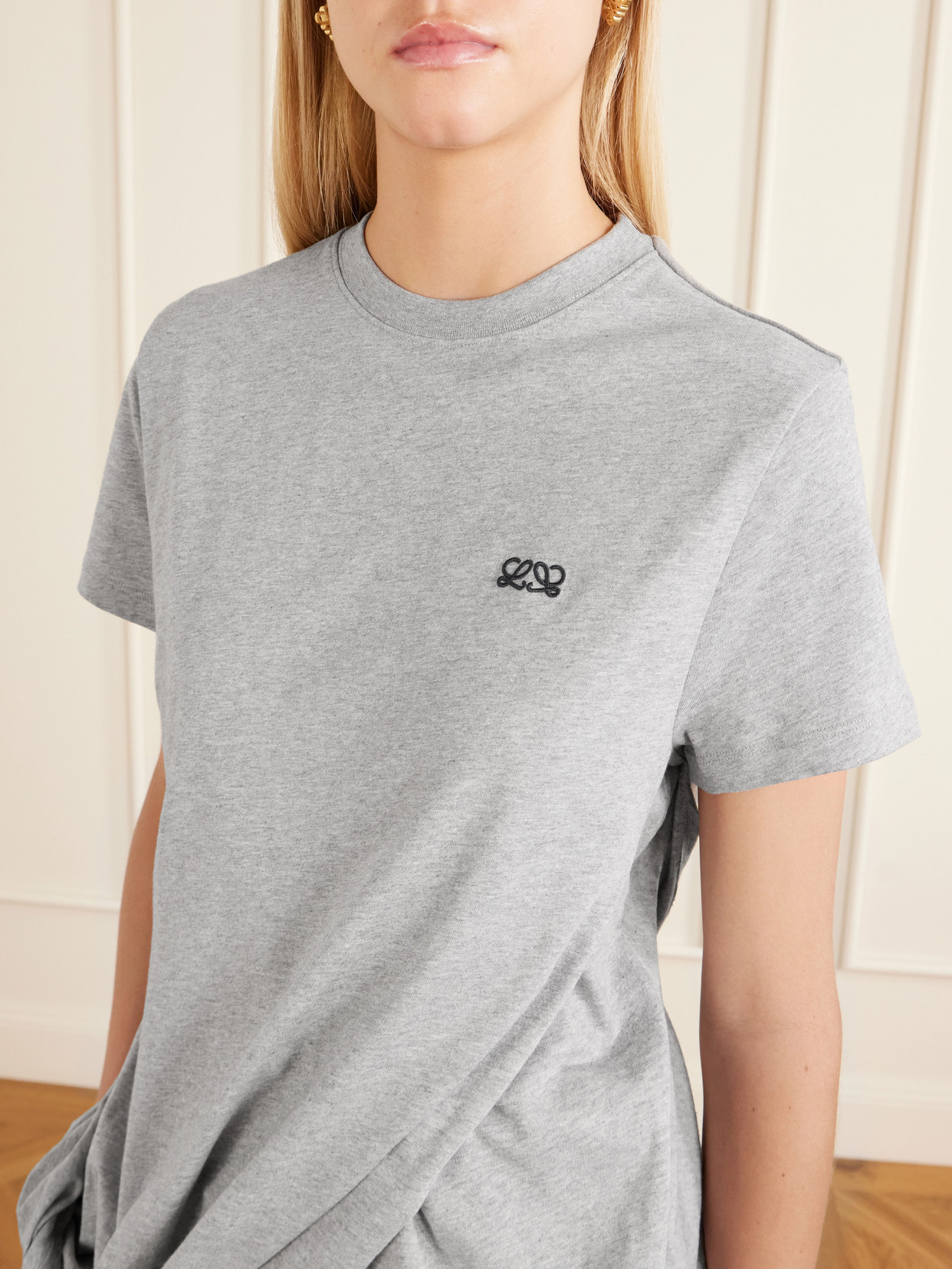 Logo-Embroidered Draped Cotton-Jersey T-Shirt
