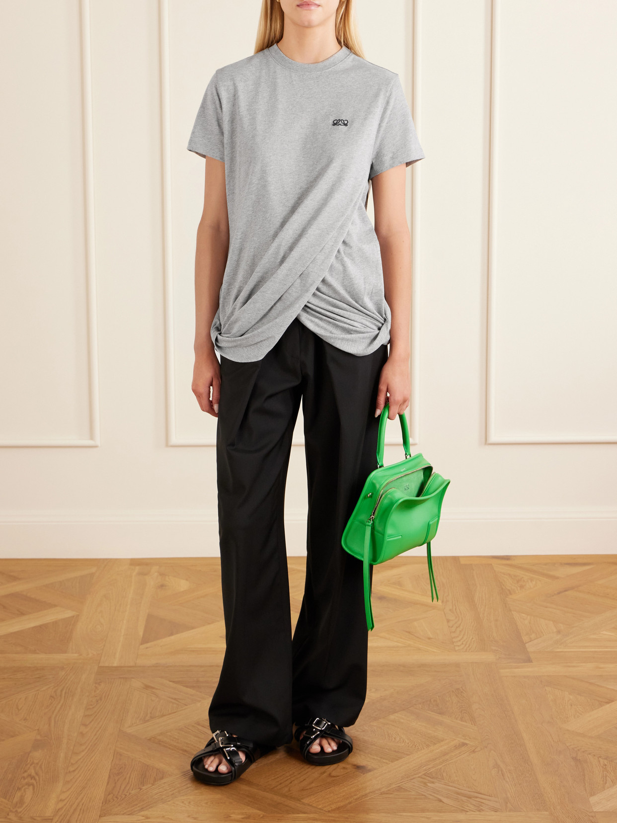 Logo-Embroidered Draped Cotton-Jersey T-Shirt