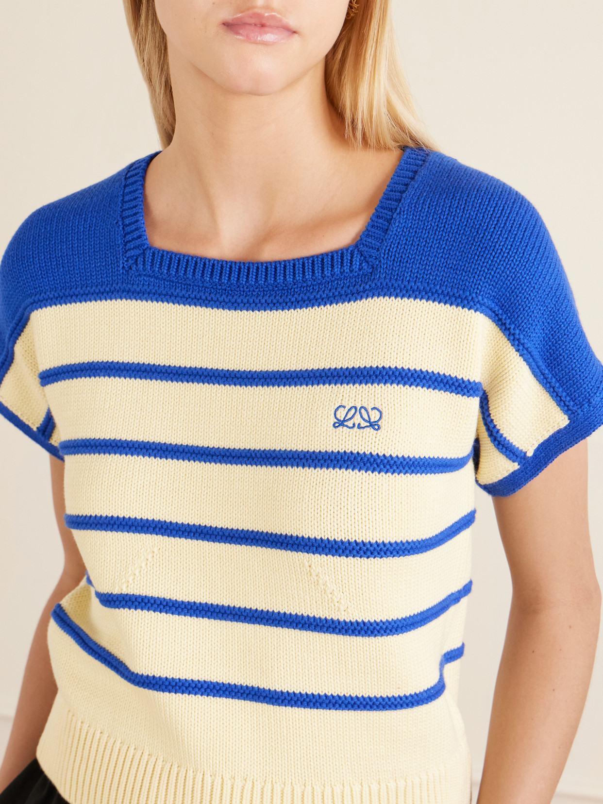 Anagram-Embroidered Striped Cotton And Wool-Blend Sweater