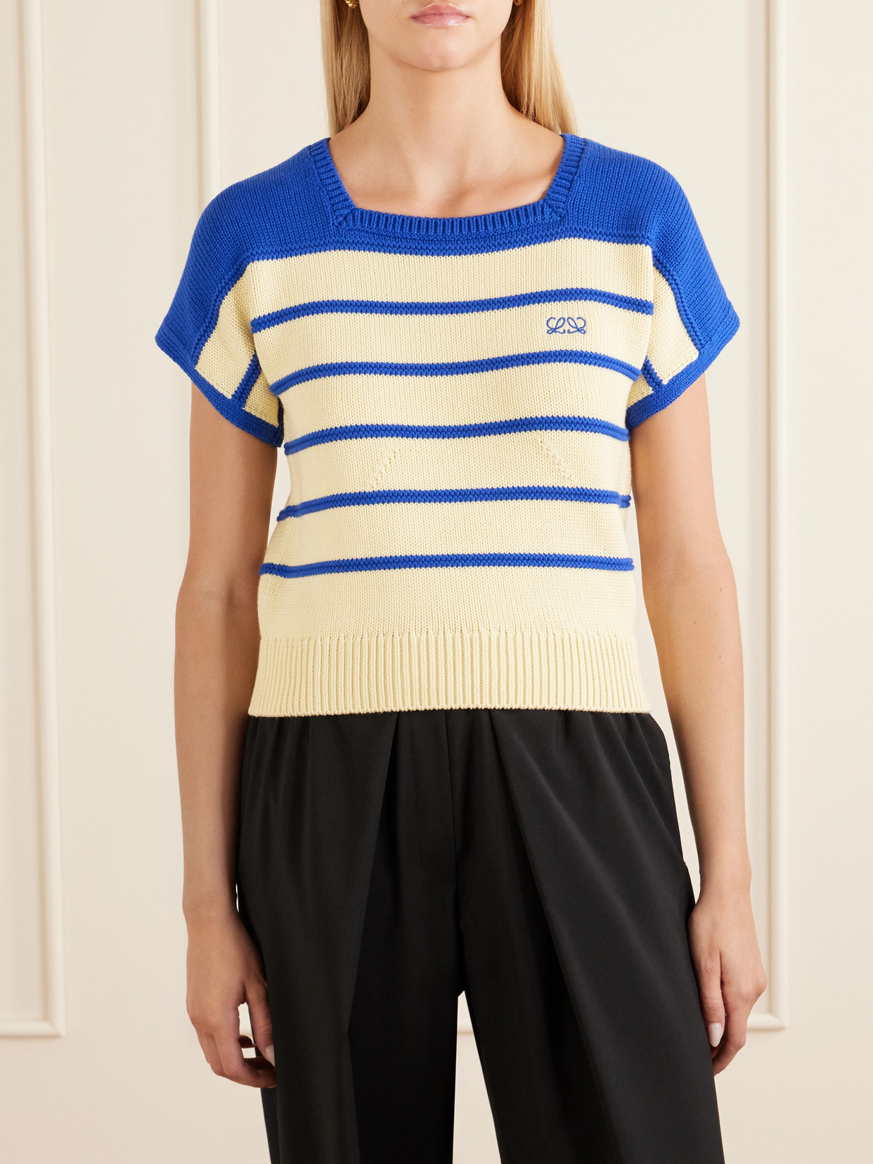 Anagram-Embroidered Striped Cotton And Wool-Blend Sweater