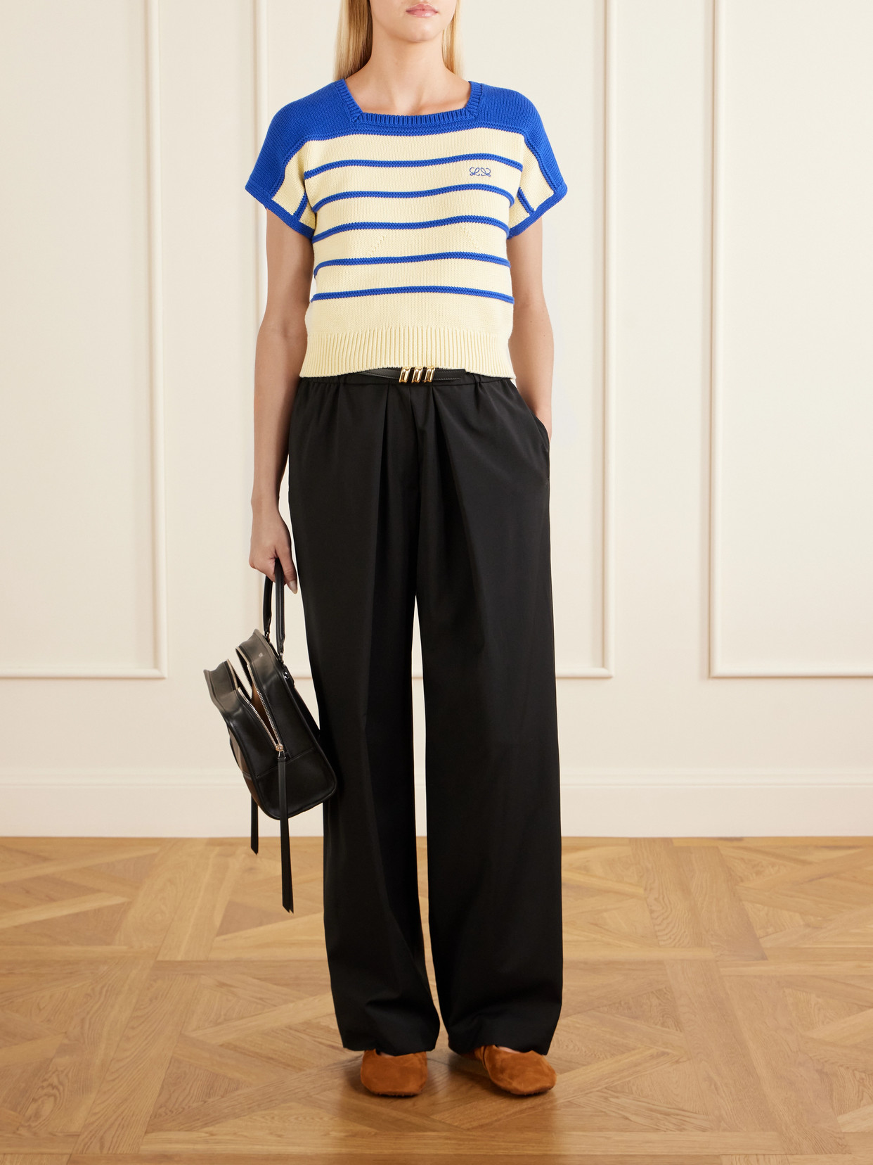 Anagram-Embroidered Striped Cotton And Wool-Blend Sweater