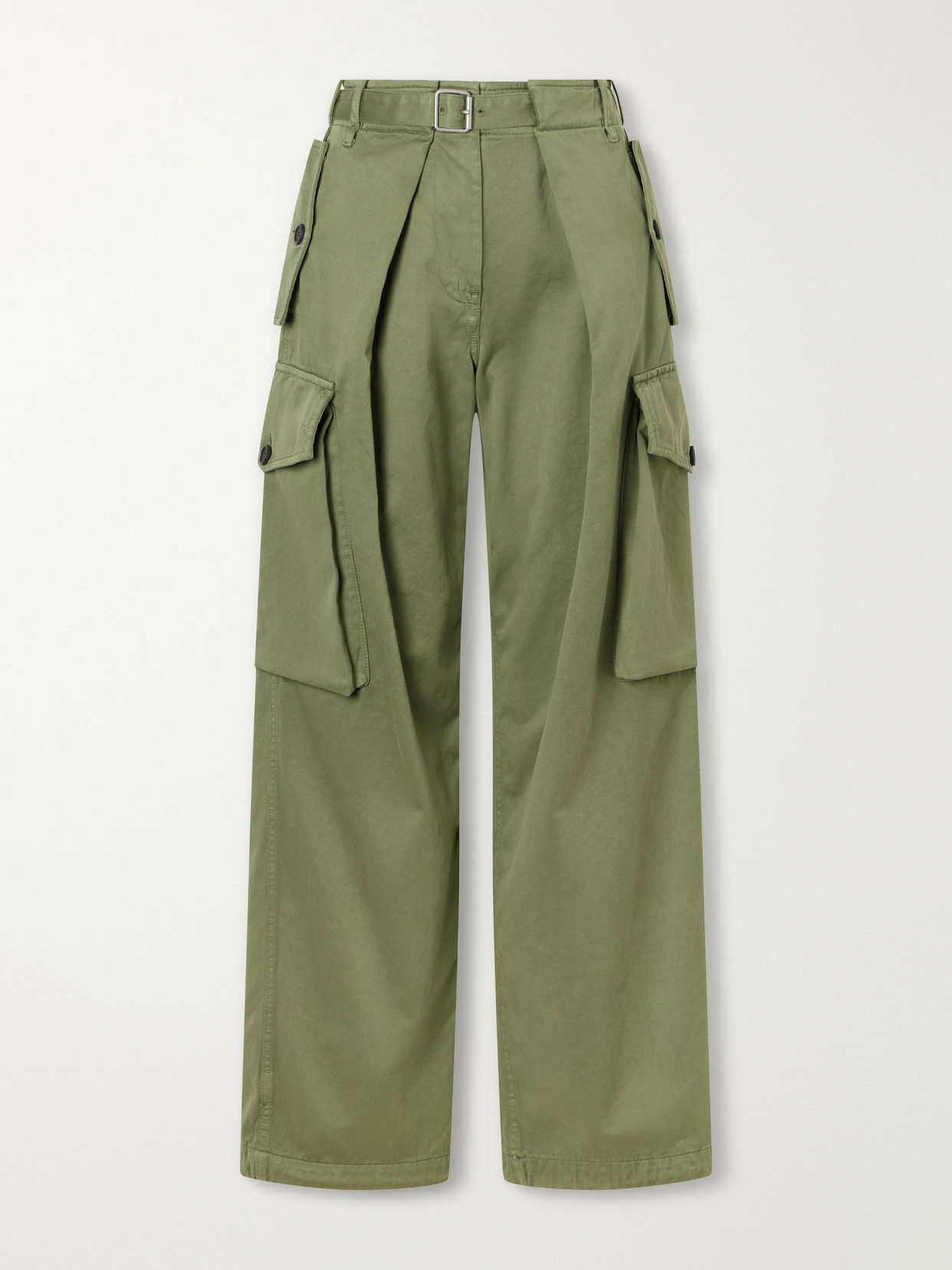 Loewe Belted Pleated Cotton-gabardine Cargo Pants In Green