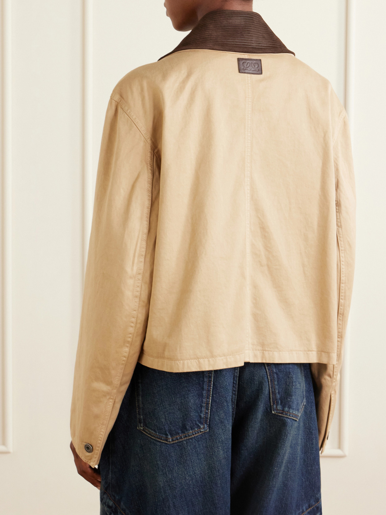 Cropped Belted Corduroy-Trimmed Cotton-Gabardine Jacket