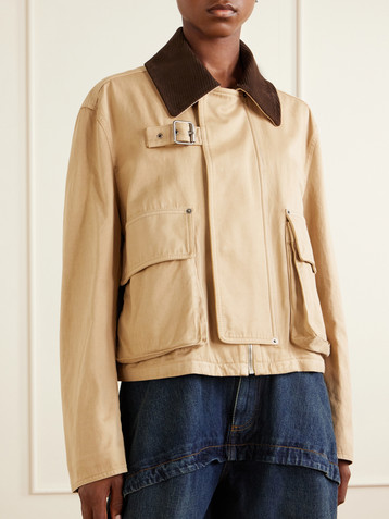 Loewe Cropped belted corduroy-trimmed cotton-gabardine jacket