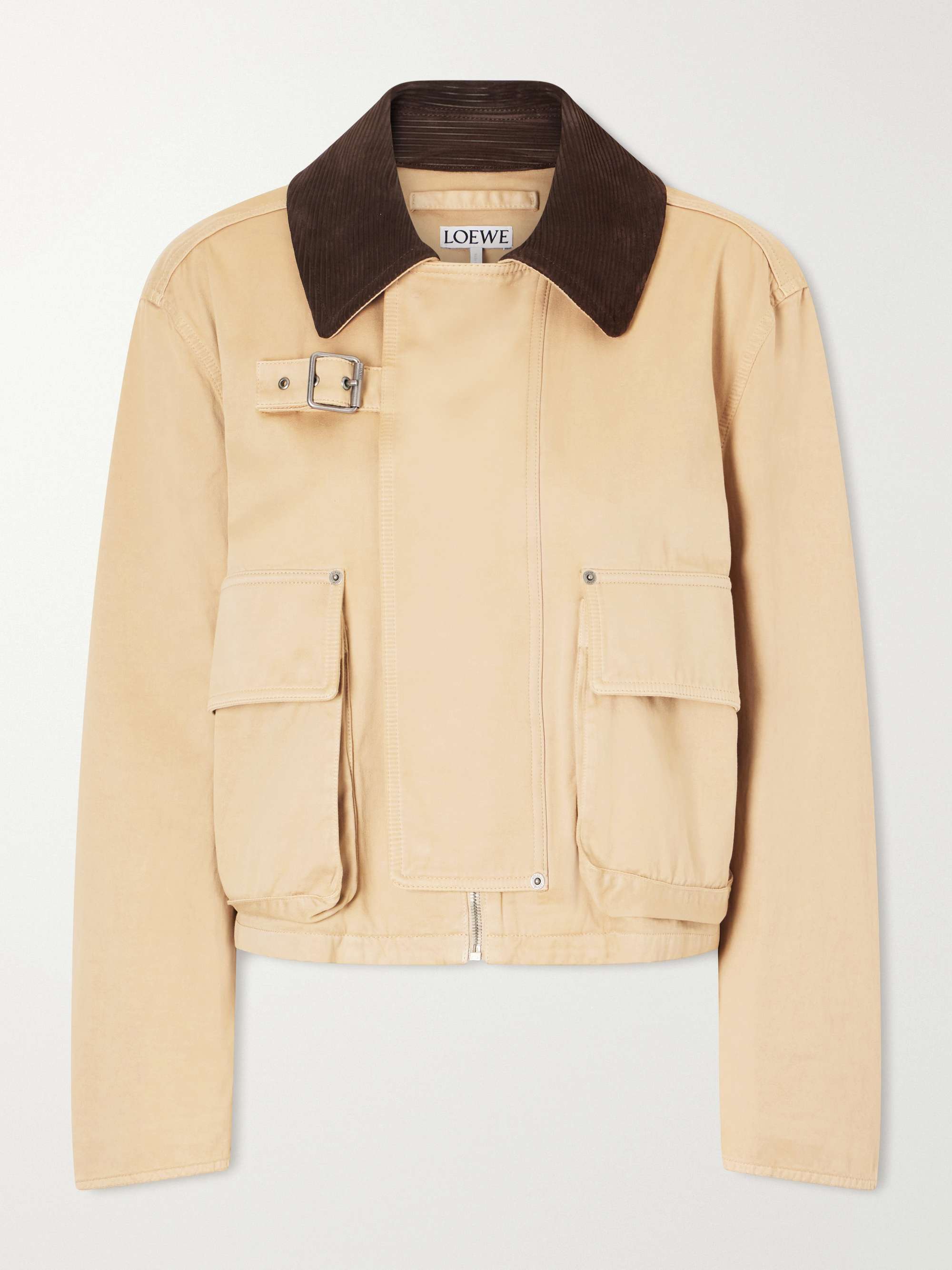 LOEWE ジャケット LOEWE Cropped belted corduroy-trimmed cotton-gabardine jacket