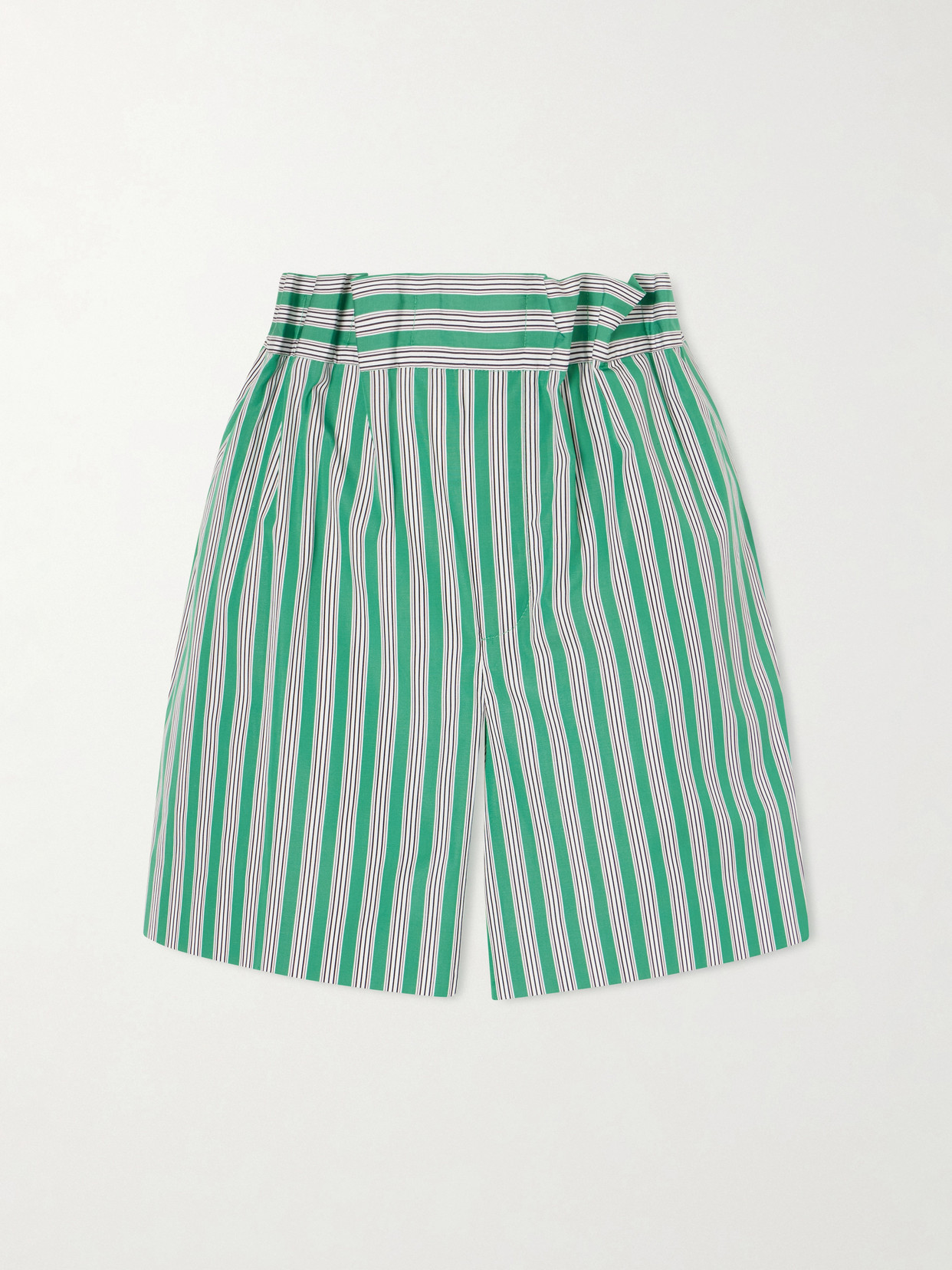 Loewe Striped Pleated Cotton-poplin Shorts In Green