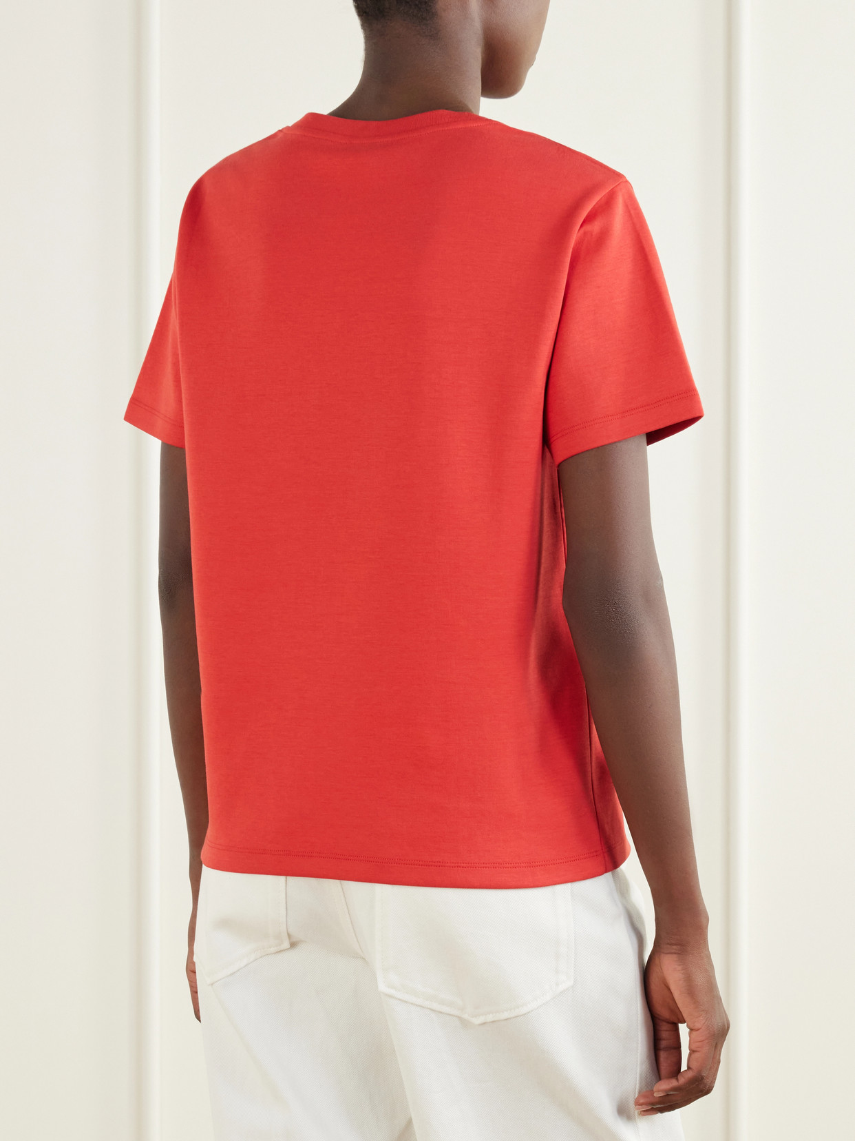 Logo-Embossed Leather-Trimmed Cotton-Blend Jersey T-Shirt