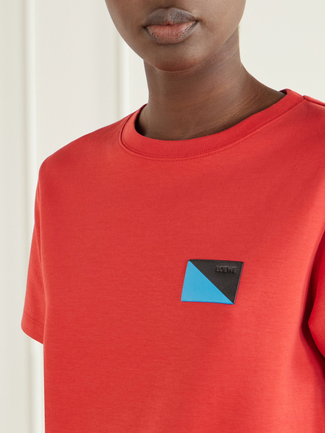 Logo-Embossed Leather-Trimmed Cotton-Blend Jersey T-Shirt
