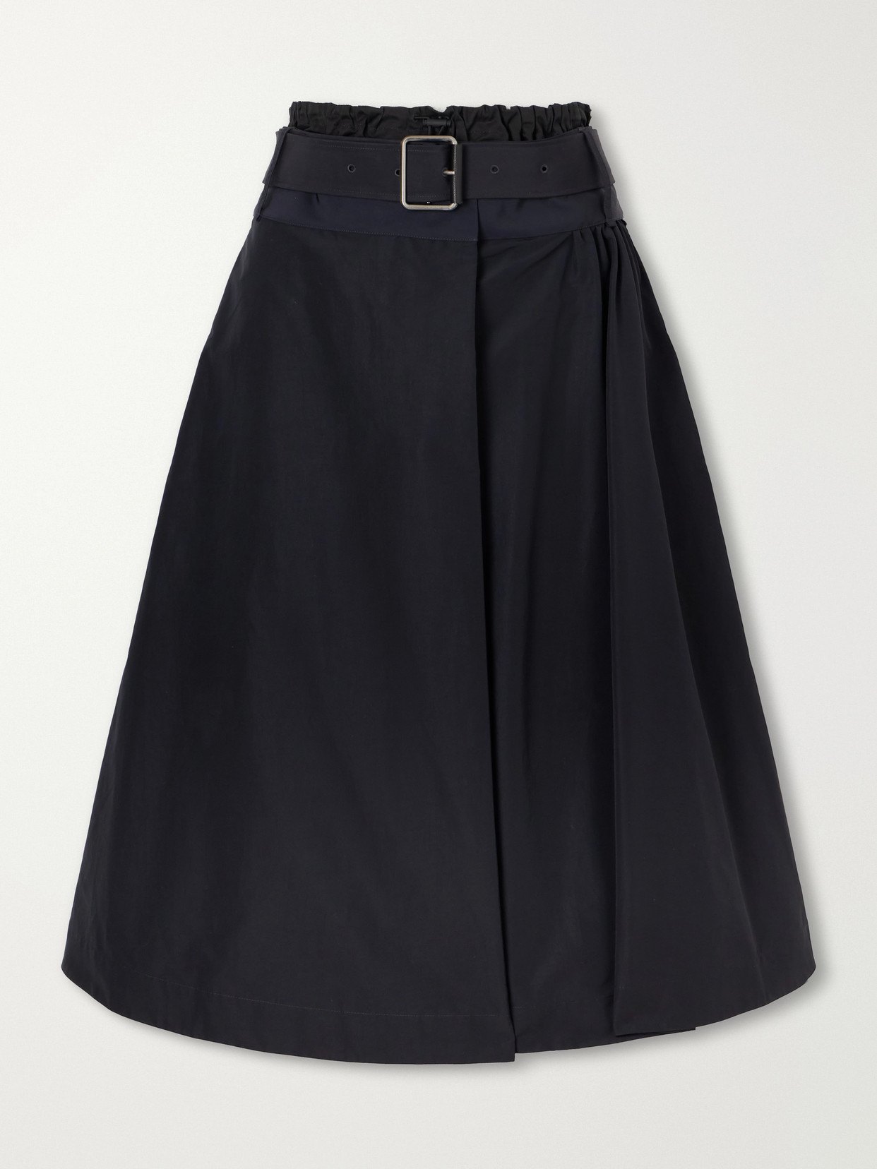 Loewe Belted Gathered Cotton-blend Shell Midi Skirt In Black