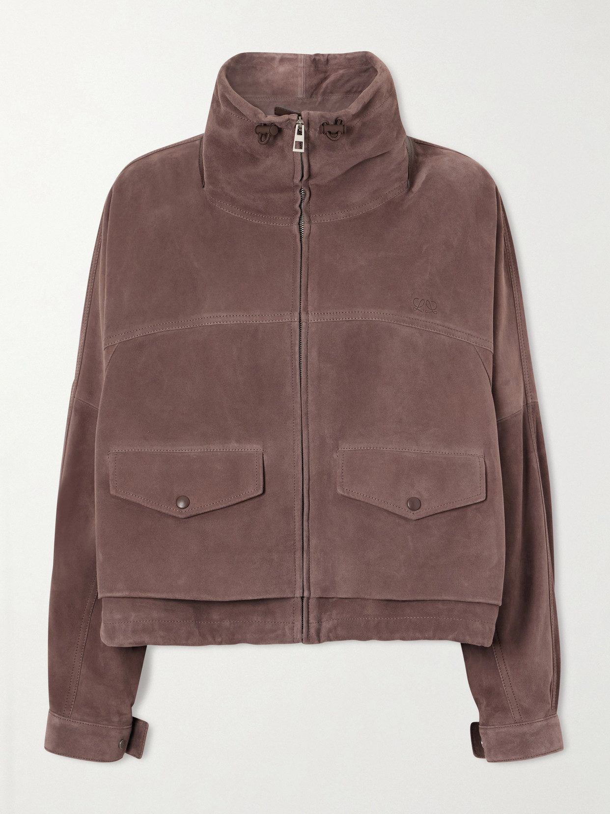 Loewe Anagram-embroidered Suede Jacket In Brown