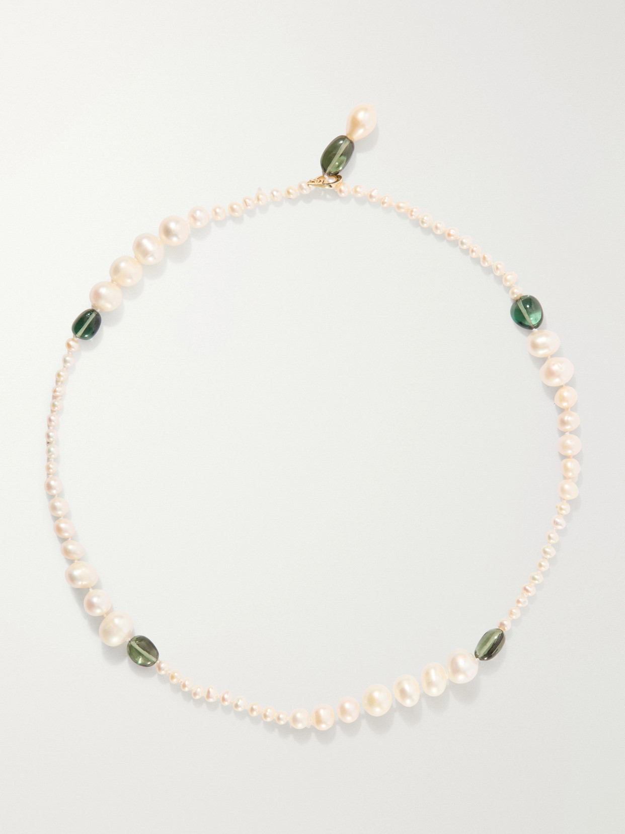 Loren Stewart Poet Lariat 14-karat Gold, Pearl And Tourmaline Beads Necklace In Neutrals