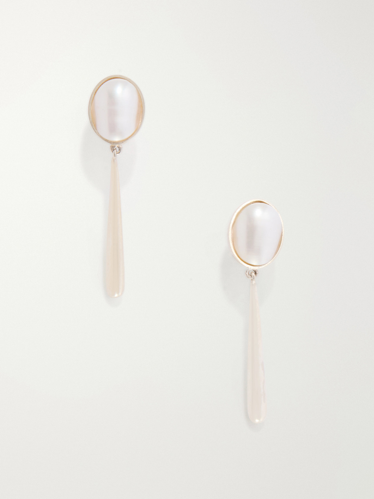 Loren Stewart Costeau Sterling Silver Pearl Earrings In Transparent