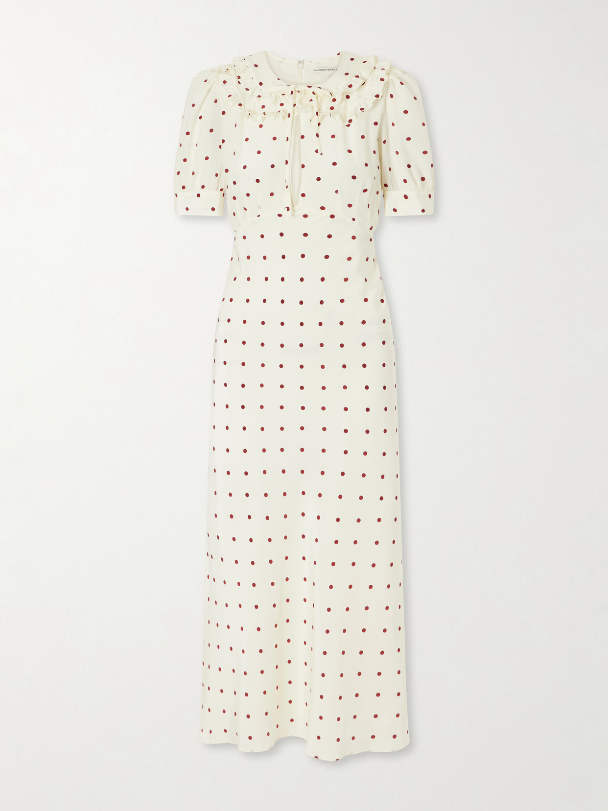 Alessandra Rich Ruffled Polka-dot Silk Midi Dress In Neutrals