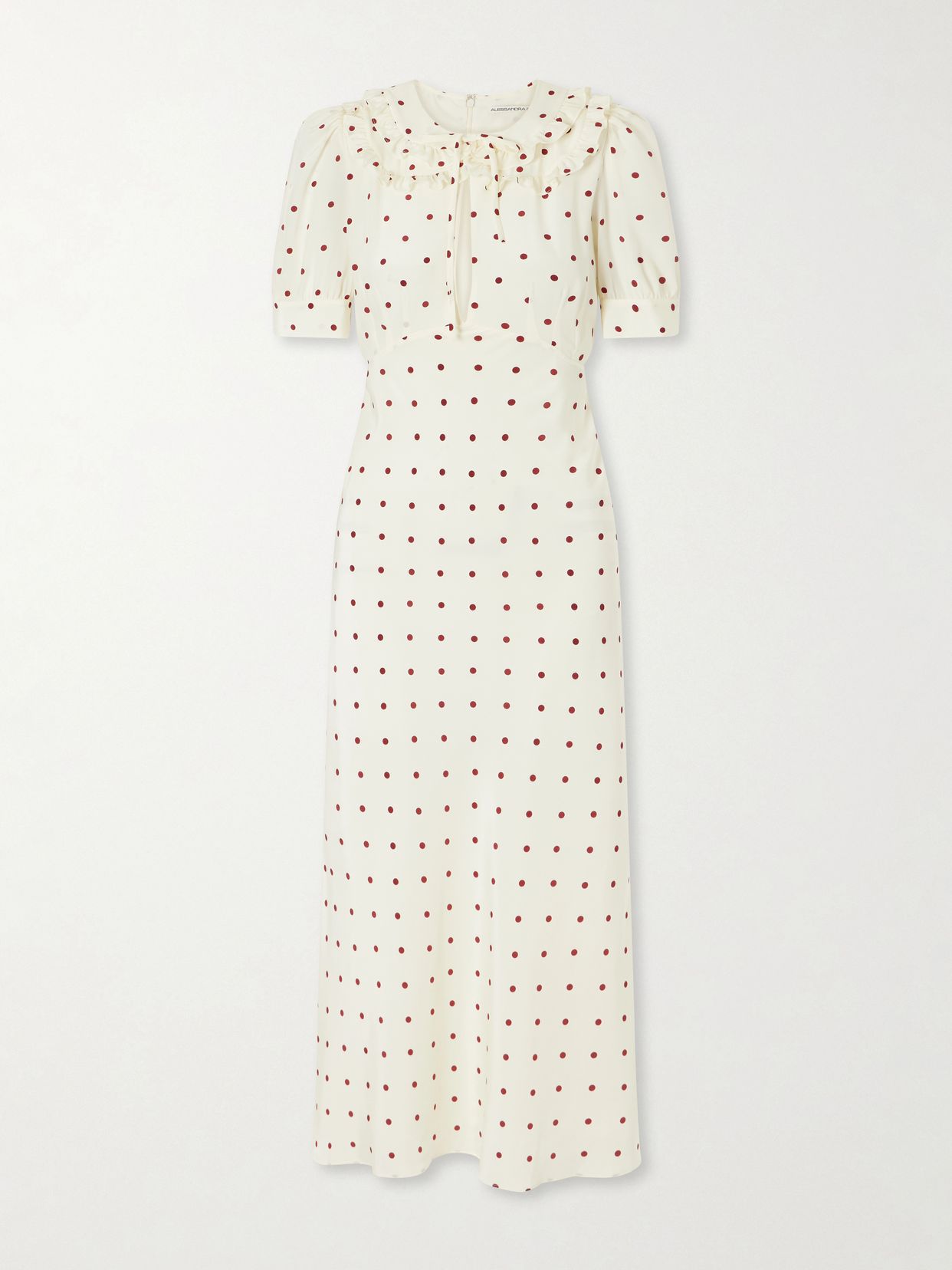 ruffled polka dot silk midi dress