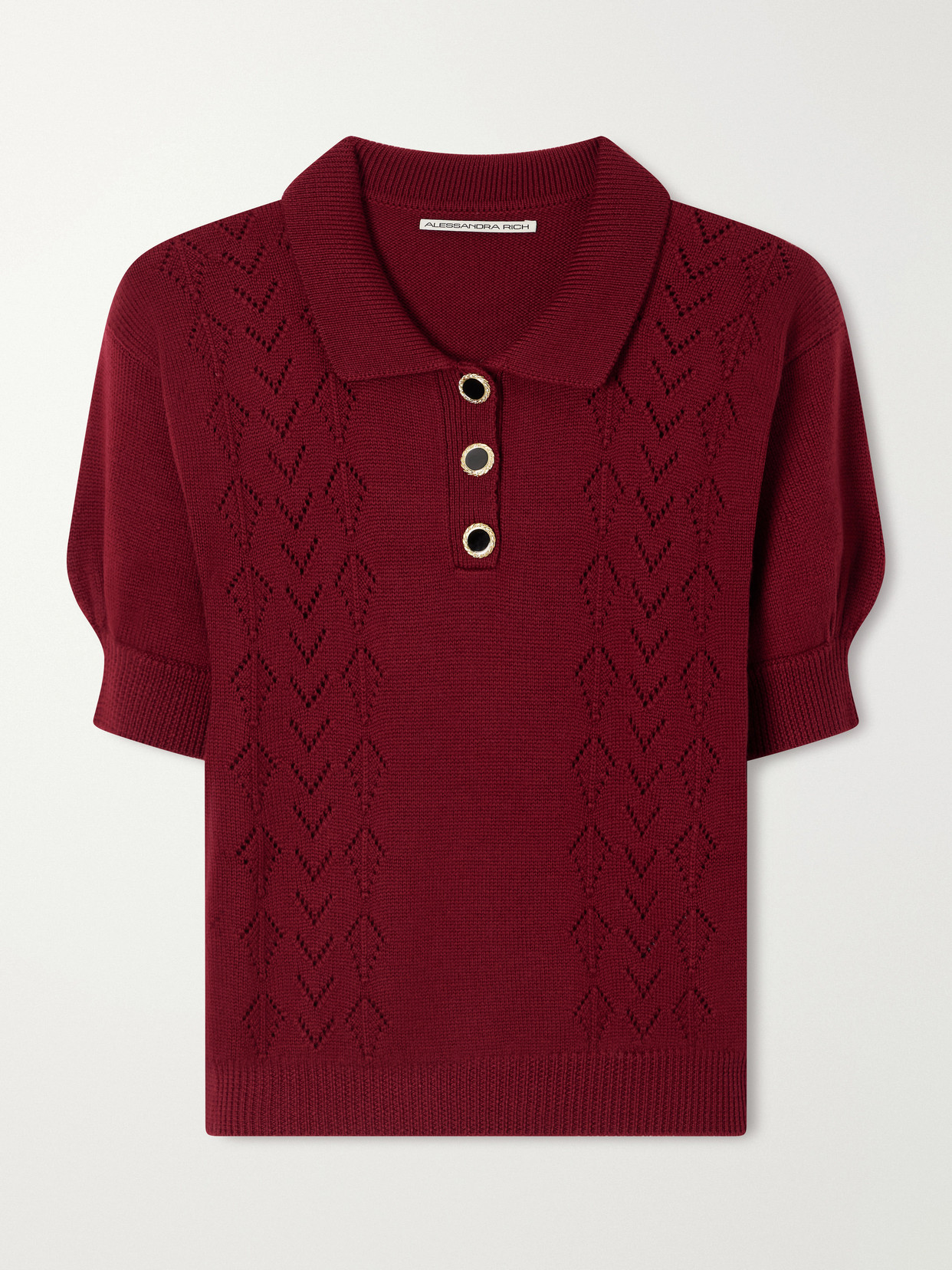 Alessandra Rich Open-knit Wool Polo Shirt In Burgundy