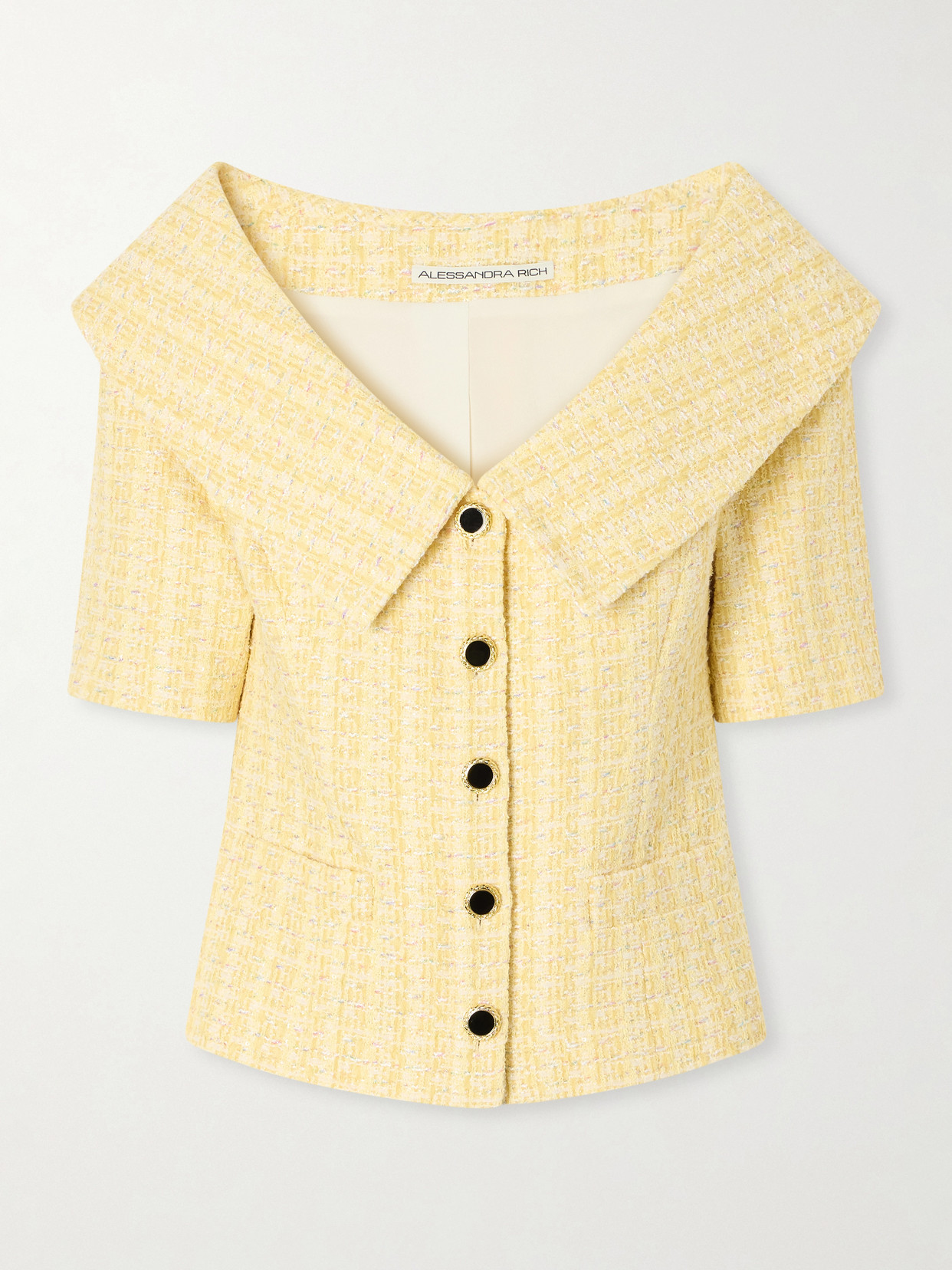 Alessandra Rich Embellished Tweed Jacket In Yellow