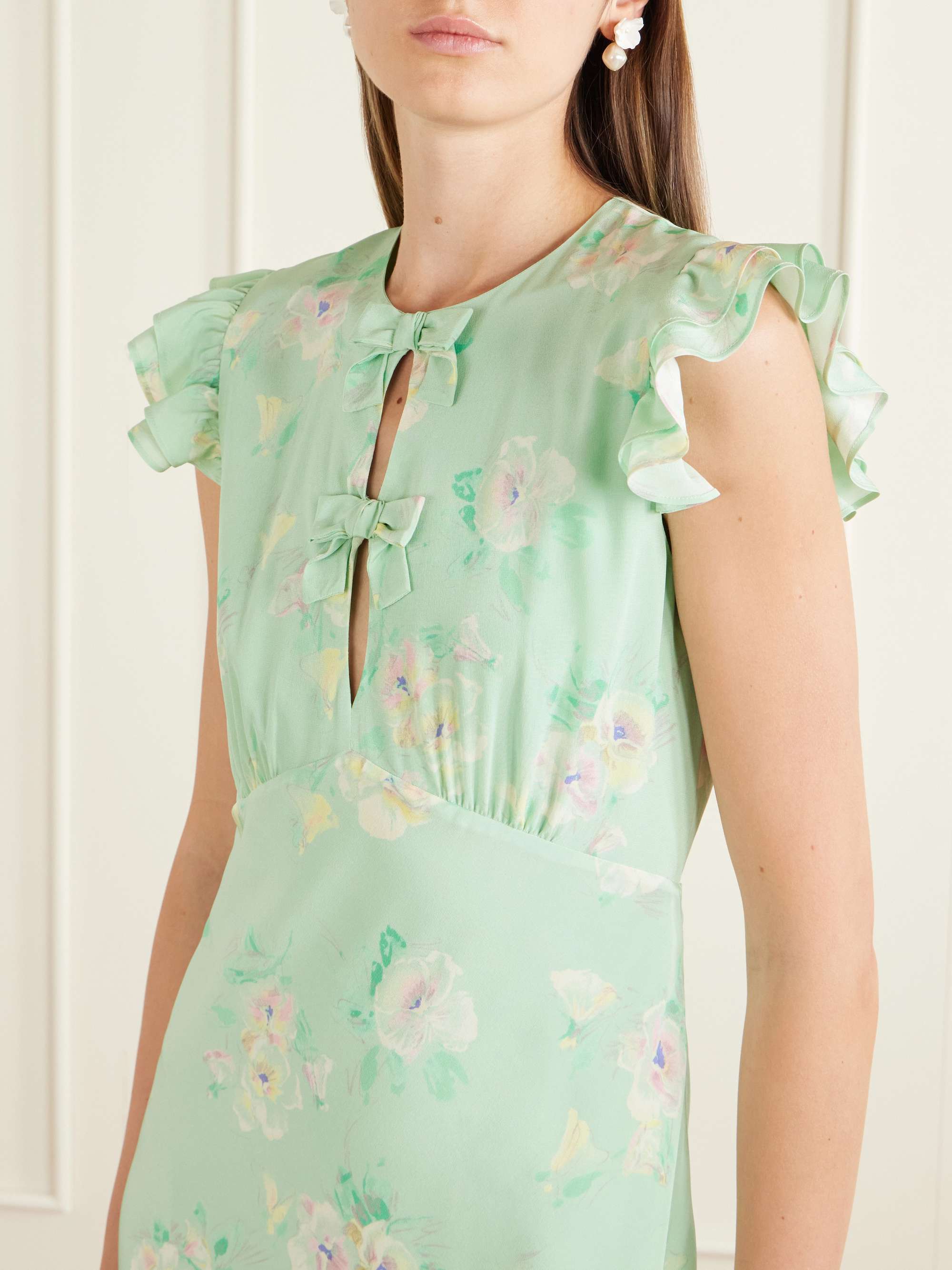 Alessandra Rich Floral-print Ruffle-trim Silk Midi Dress - Women - Green Dresses - L Alessandra Rich Floral-print Ruffle-trim Silk Midi Dress - Women - Green Dresses - L