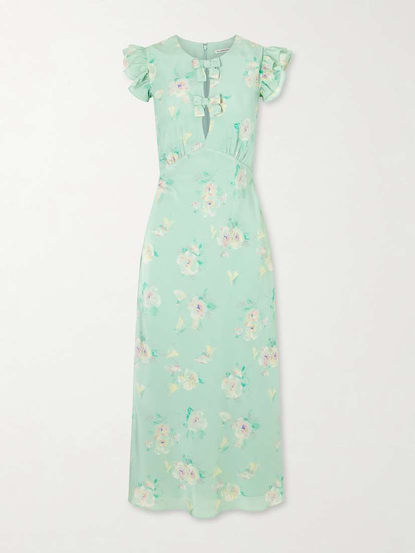Alessandra Rich Floral-print Ruffle-trim Silk Midi Dress